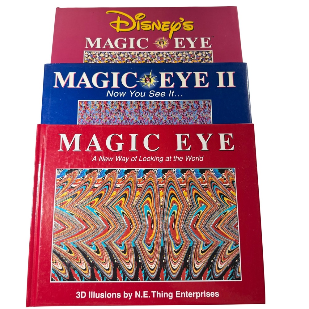 3 Vintage 90s MAGIC EYE 3D Illusion Hardcover Book Lot Disney Magic Eye II 1990